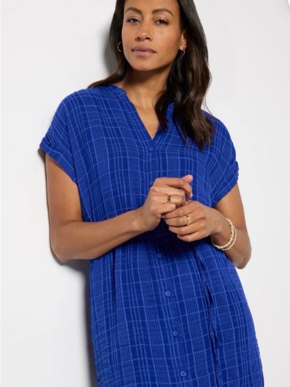 Cloth and Stone-Belted Mini Dress-Women's Textured, Blue